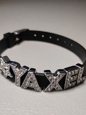 YAXEL Rhinestone Letter Bracelet — Black with Silver